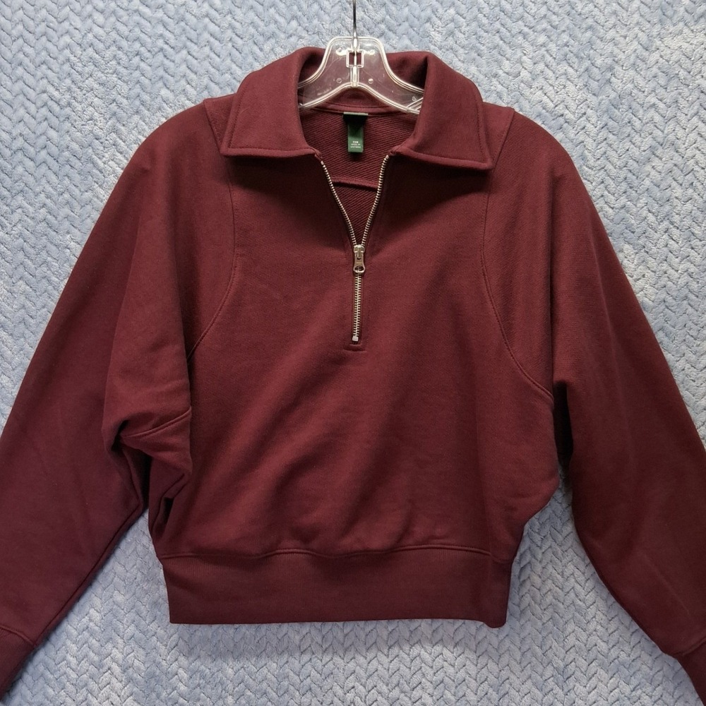 Wild Fable Burgundy Maroon Quarter Zip Cropped Sweatshirt XXS Pullover